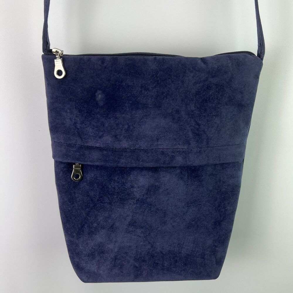 Vintage Bags & Baggage Faux Suede Blue Crossbody Purse Bag